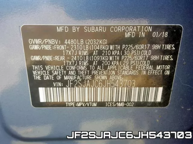 JF2SJAJC6JH543703 фото 2