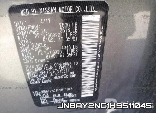JN8AY2NC1H9511045 фото 10