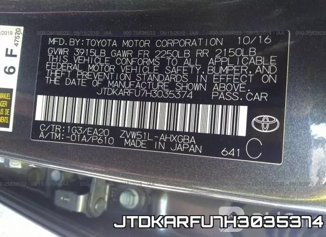 JTDKARFU7H3035374 фото 10
