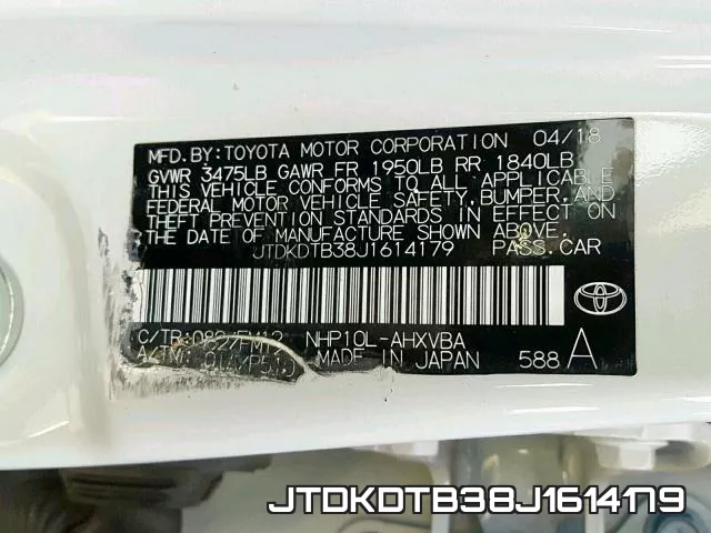 JTDKDTB38J1614179 фото 2