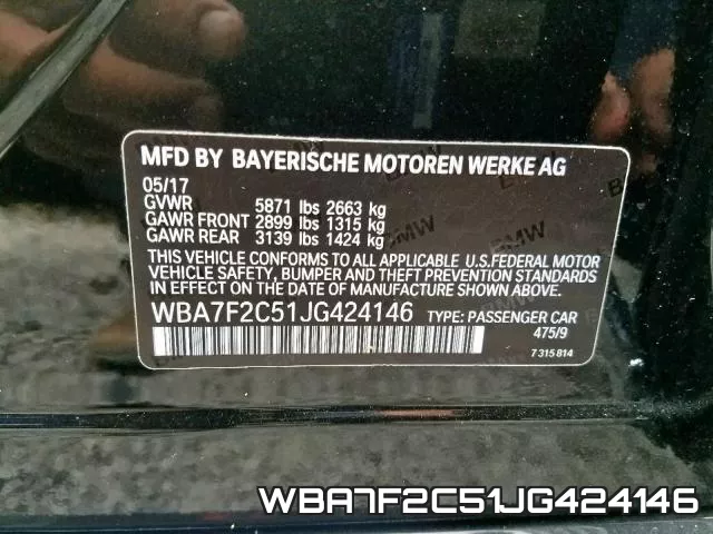 WBA7F2C51JG424146 фото 2