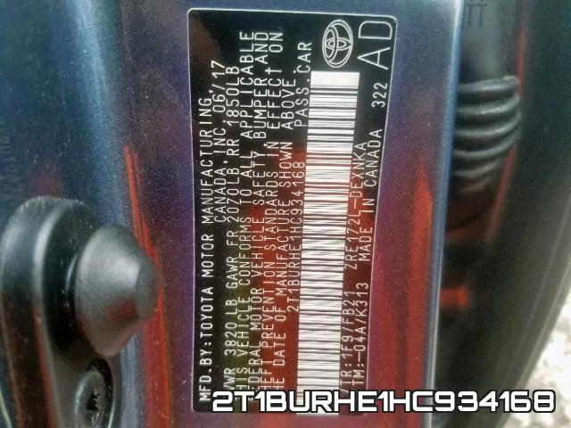 2T1BURHE1HC934168 фото 2