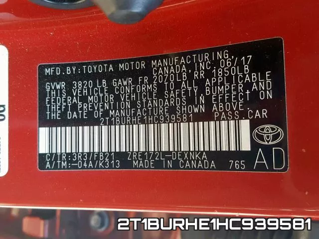 2T1BURHE1HC939581 фото 2
