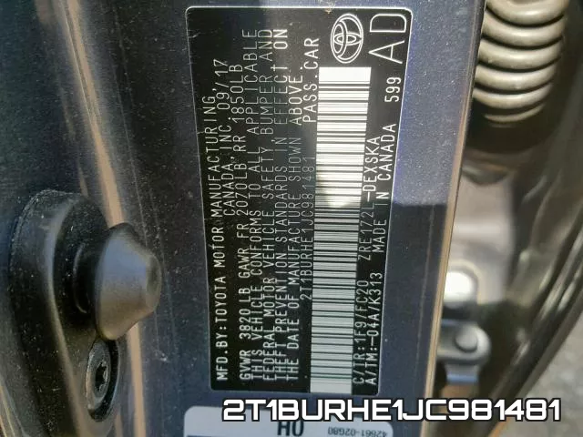2T1BURHE1JC981481 фото 2