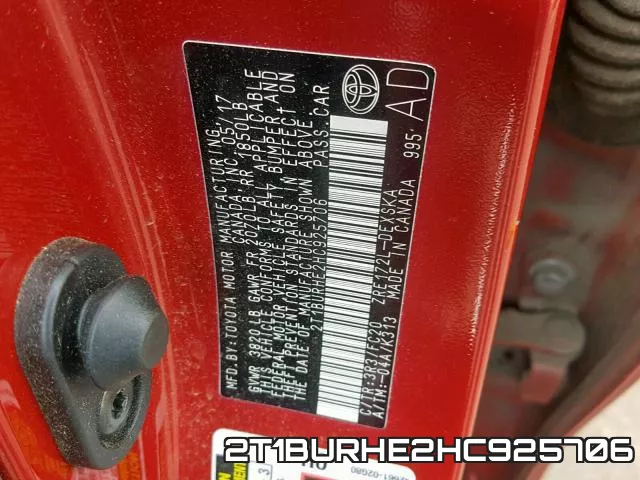 2T1BURHE2HC925706 фото 2