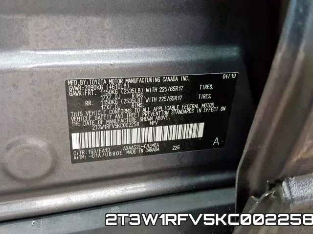2T3W1RFV5KC002258 фото 2