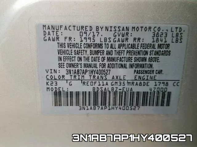 3N1AB7AP1HY400527 фото 2