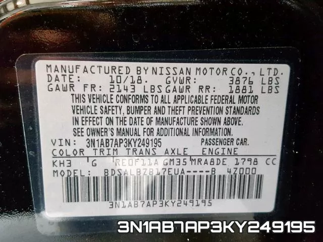 3N1AB7AP3KY249195 фото 2