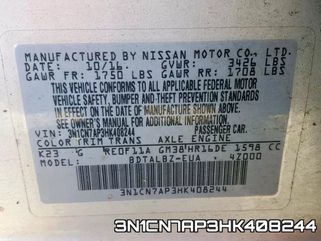 3N1CN7AP3HK408244 фото 2