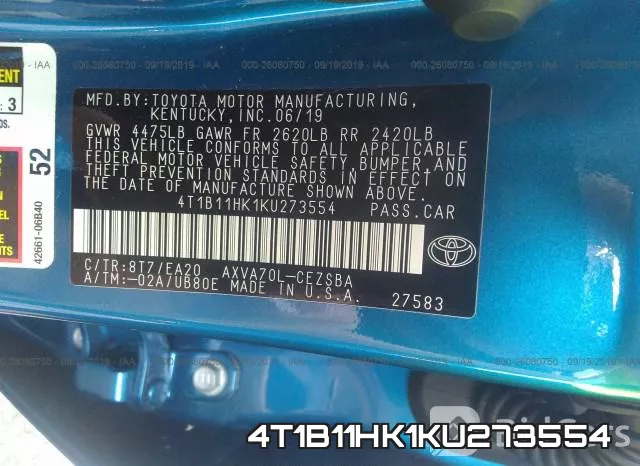 4T1B11HK1KU273554 фото 10