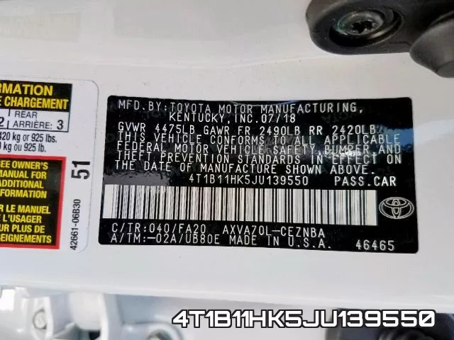 4T1B11HK5JU139550 фото 2
