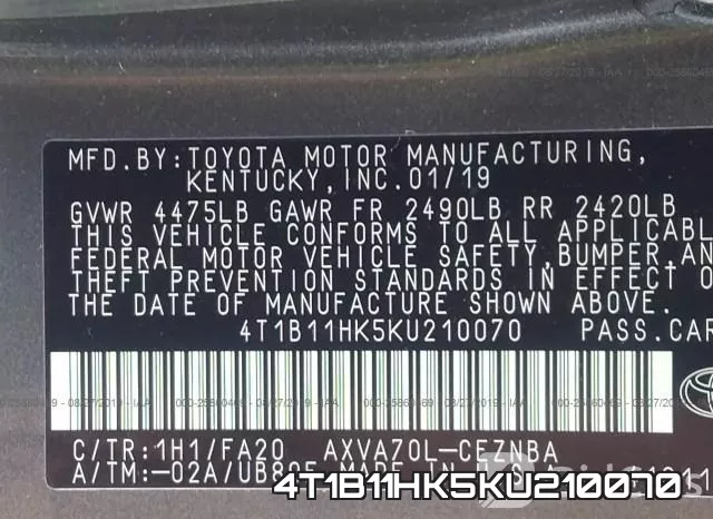 4T1B11HK5KU210070 фото 10