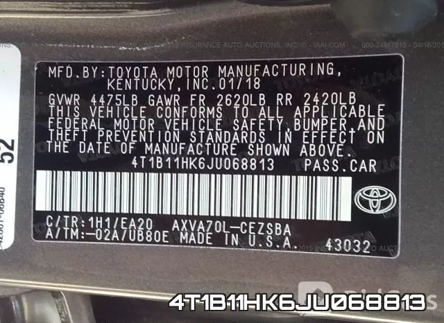 4T1B11HK6JU068813 фото 10