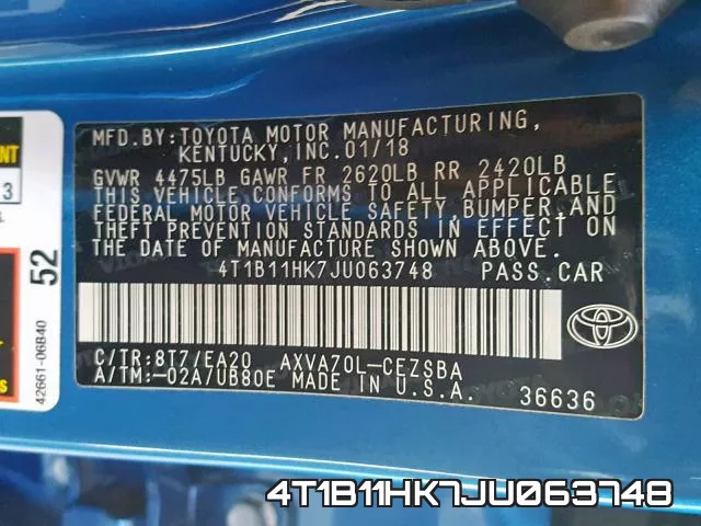 4T1B11HK7JU063748 фото 2