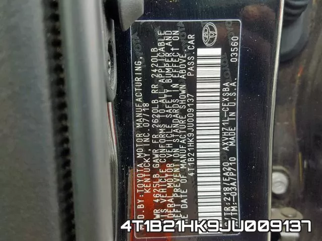 4T1B21HK9JU009137 фото 2