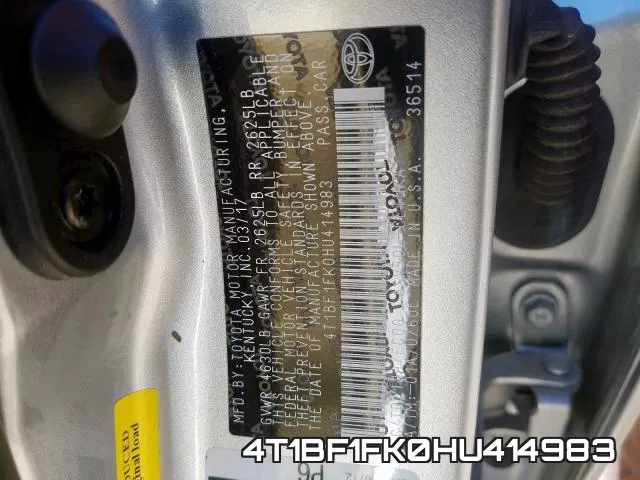4T1BF1FK0HU414983 фото 2