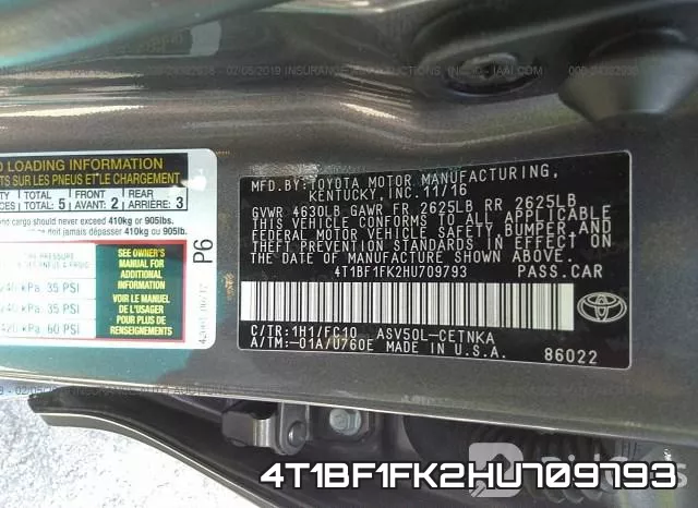 4T1BF1FK2HU709793 фото 10