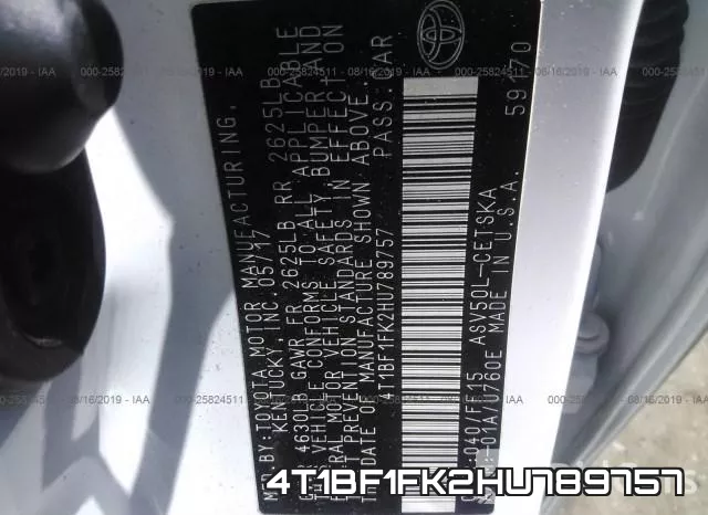4T1BF1FK2HU789757 фото 10