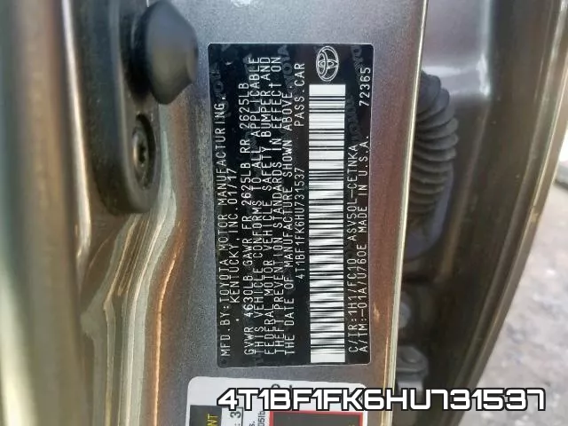 4T1BF1FK6HU731537 фото 2