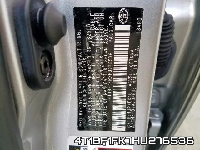 4T1BF1FK7HU276536 фото 2