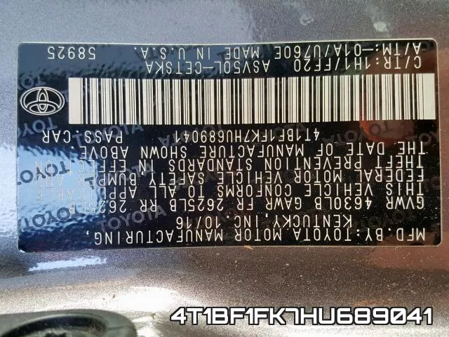 4T1BF1FK7HU689041 фото 2