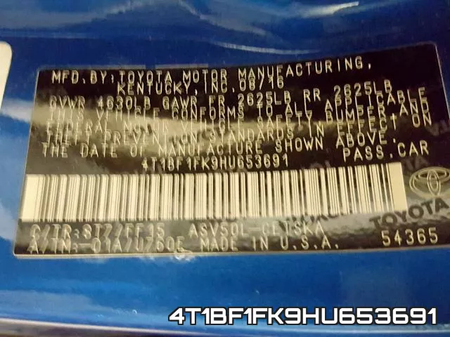 4T1BF1FK9HU653691 фото 2