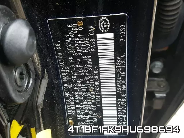 4T1BF1FK9HU698694 фото 2