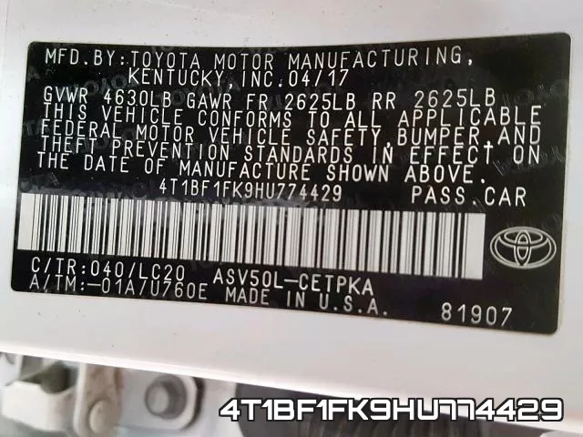 4T1BF1FK9HU774429 фото 2