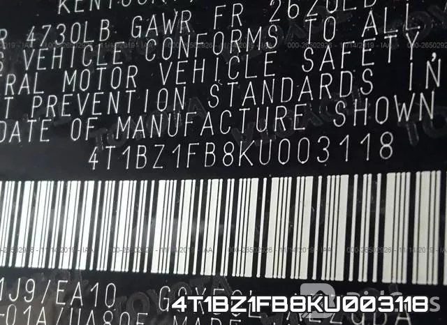 4T1BZ1FB8KU003118 фото 10