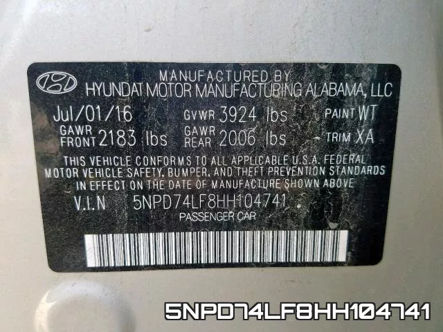 5NPD74LF8HH104741 фото 2