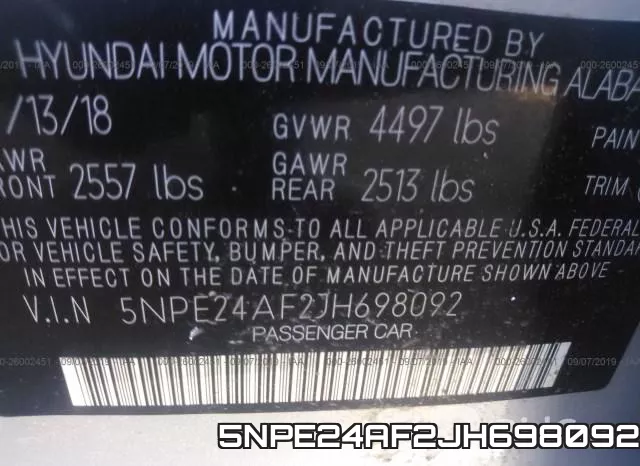 5NPE24AF2JH698092 фото 10