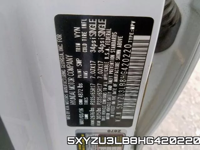 5XYZU3LB8HG420220 фото 2