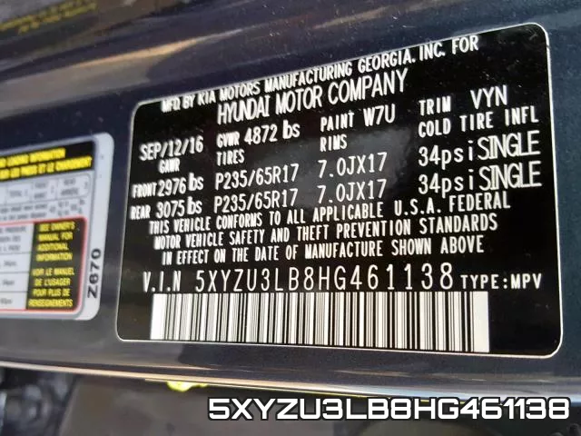 5XYZU3LB8HG461138 фото 2