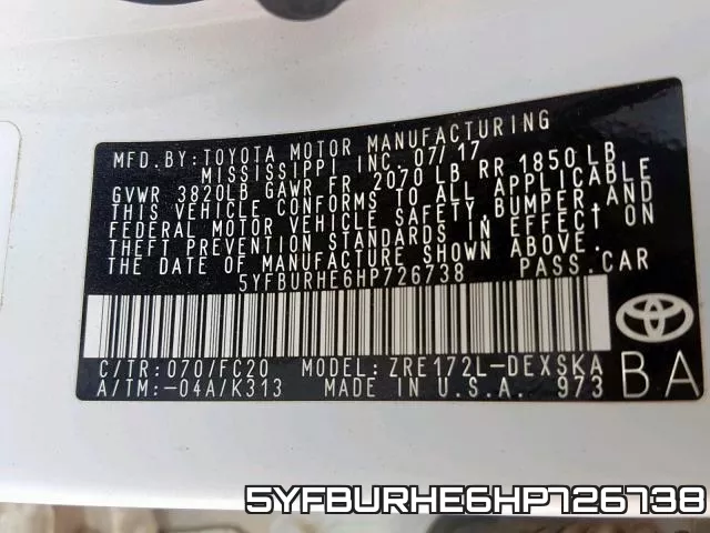 5YFBURHE6HP726738 фото 2