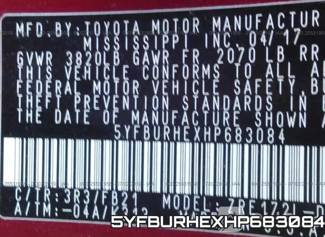 5YFBURHEXHP683084 фото 10
