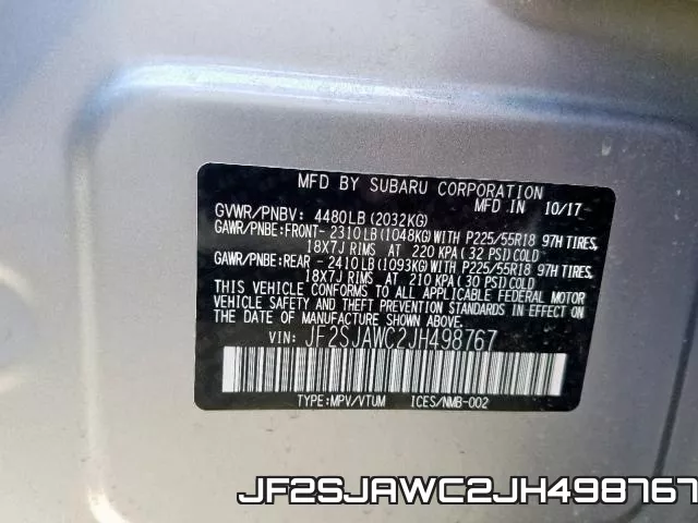 JF2SJAWC2JH498767 фото 2