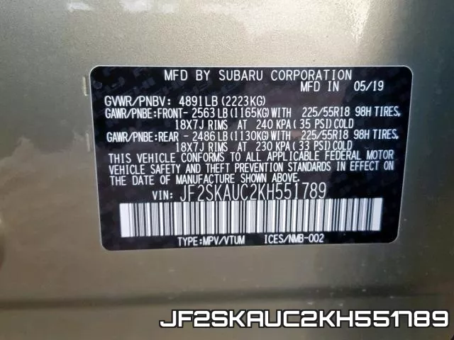 JF2SKAUC2KH551789 фото 2