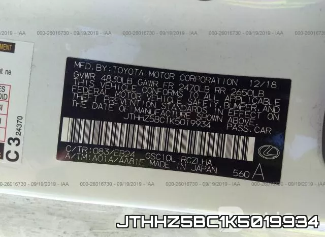 JTHHZ5BC1K5019934 фото 10