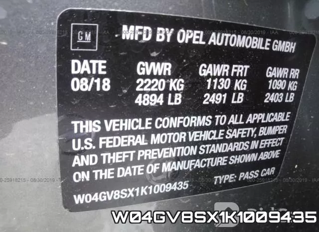 W04GV8SX1K1009435 фото 10