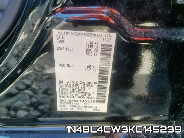 1N4BL4CW3KC145239 фото 2