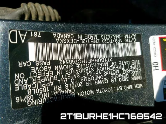 2T1BURHE1HC768542 фото 2