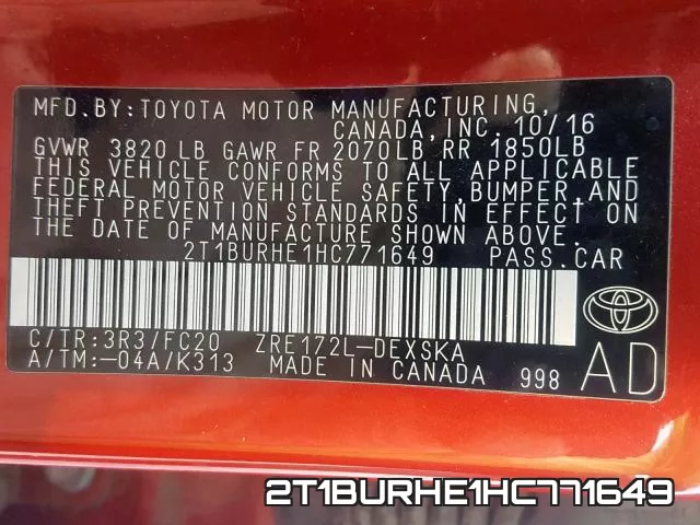 2T1BURHE1HC771649 фото 2