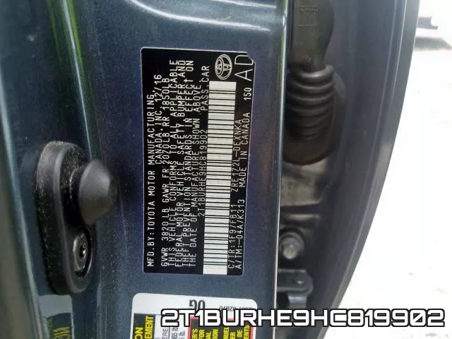 2T1BURHE9HC819902 фото 2