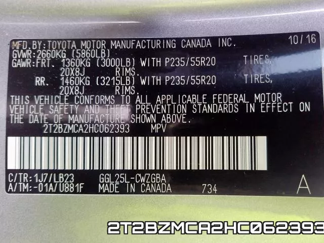 2T2BZMCA2HC062393 фото 2