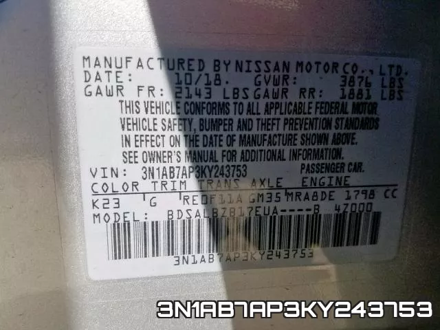 3N1AB7AP3KY243753 фото 2