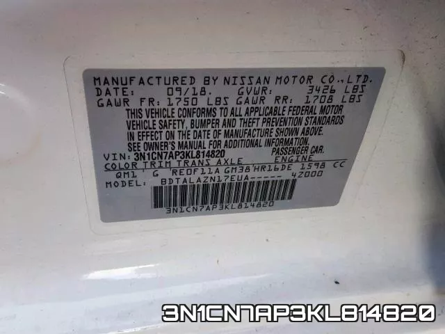 3N1CN7AP3KL814820 фото 2