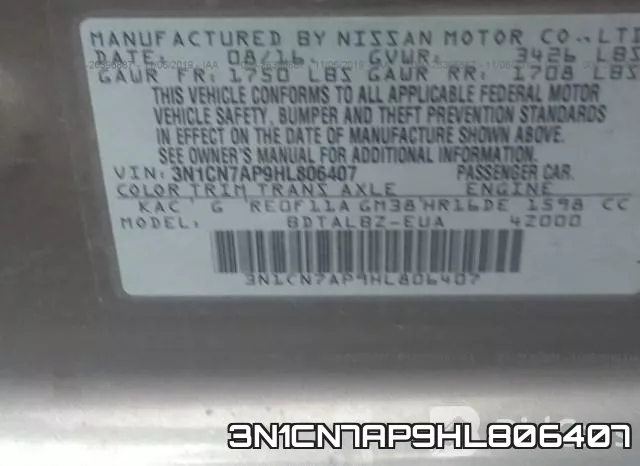 3N1CN7AP9HL806407 фото 10