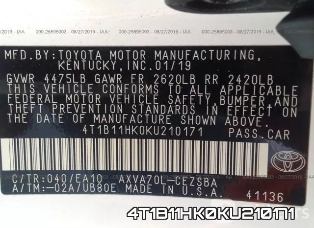 4T1B11HK0KU210171 фото 10