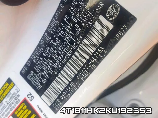 4T1B11HK2KU192353 фото 2