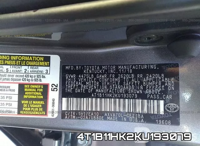 4T1B11HK2KU193079 фото 10